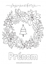 Coloriage gratuit Sapin de Noël Couronne de Noël Houx Étoile de Noël Poinsettia