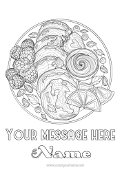 Free coloring Candlemas, Shrove Tuesday, Pancake day Pancakes Fruits Complex coloring pages Zentangle Orange