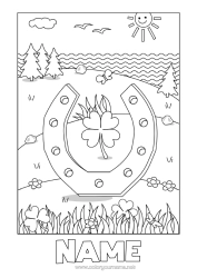 Colouring to customise Sun Fortune Clover Ireland Horseshoe St Patrick's Day