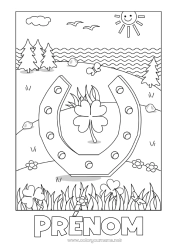 Coloriage gratuit Soleil Chance Trèfle Irlande Fer à cheval Fête de la Saint Patrick