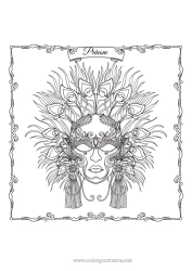 Dessin gratuit Masque Carnaval Paon Coloriages complexes Oiseaux et mammifères volants