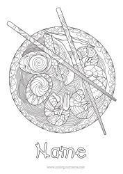 Colouring to customise Food Japan Zentangle Egg Ramen