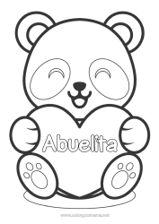 Niño página para colorear Lindo Corazón Kawaii Te amo Animales Panda Gran corazón Dibujos fáciles para colorear Otros animales del mundo