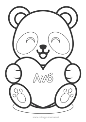 Página de desenho infantil Fofo Coração Kawaii Eu te amo Animal Panda Grande coração Desenhos para colorir fáceis Outros animais do mundo
