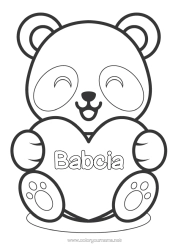 Kolorowanka za darmo Słodki Serce Uroczy Kocham cię. Zwierzę Panda Wielkie serce Łatwe kolorowanki Inne zwierzęta świata