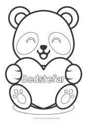 Gratis farvelægning Sød Hjerte Kawaii Jeg elsker dig. Dyr Panda Stort hjerte Nem farvelægning Andre dyr i verden