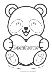 Gratis farvelægning Sød Hjerte Kawaii Jeg elsker dig. Dyr Panda Stort hjerte Nem farvelægning Andre dyr i verden