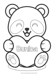 Pagină de colorat gratuită Drăguț Inimă Drăguț Te iubesc. Animal Panda Inimă mare Desene de colorat ușoare Alte animale din lume