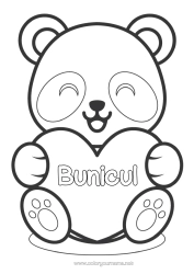 Pagină de colorat gratuită Drăguț Inimă Drăguț Te iubesc. Animal Panda Inimă mare Desene de colorat ușoare Alte animale din lume