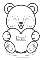 Free colouring Cute Heart Cute I love you. Animal Panda Big heart Easy colouring pages Other animals of the world