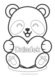 Kolorowanka za darmo Słodki Serce Uroczy Kocham cię. Zwierzę Panda Wielkie serce Łatwe kolorowanki Inne zwierzęta świata