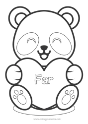 Gratis farvelægning Sød Hjerte Kawaii Jeg elsker dig. Dyr Panda Stort hjerte Nem farvelægning Andre dyr i verden