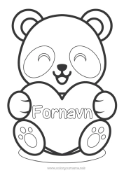 Gratis farvelægning Sød Hjerte Kawaii Jeg elsker dig. Dyr Panda Stort hjerte Nem farvelægning Andre dyr i verden