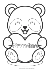 Free coloring Cute Heart Kawaii I love you Animal Panda Big heart Easy coloring pages Other animals of the world