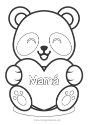 Niño página para colorear Lindo Corazón Kawaii Te amo Animales Panda Gran corazón Dibujos fáciles para colorear Otros animales del mundo