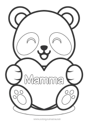 Pagina da colorare per bambini Carino Cuore Kawaii Ti amo Animale Panda Grande cuore Disegni da colorare facili Altri animali del mondo