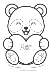 Gratis farvelægning Sød Hjerte Kawaii Jeg elsker dig. Dyr Panda Stort hjerte Nem farvelægning Andre dyr i verden