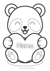 Colouring to customise Cute Heart Cute I Love You. Animal Panda Big Heart Easy Colouring Pages Other Animals Of The World