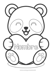 Colorear gratis Lindo Corazón Kawaii Te amo Animales Panda Gran corazón Dibujos fáciles para colorear Otros animales del mundo