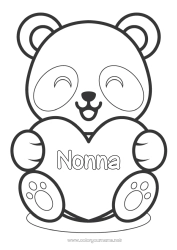 Pagina da colorare per bambini Carino Cuore Kawaii Ti amo Animale Panda Grande cuore Disegni da colorare facili Altri animali del mondo