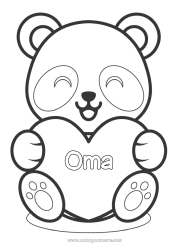 Kleurplaat voor kinderen Schattig Hart Kawaii Ik hou van jou Dier Panda Groot hart Eenvoudige kleurplaten Andere dieren van de wereld