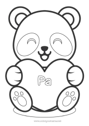 Kleurplaat voor kinderen Schattig Hart Kawaii Ik hou van jou Dier Panda Groot hart Eenvoudige kleurplaten Andere dieren van de wereld