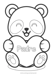 Niño página para colorear Lindo Corazón Kawaii Te amo Animales Panda Gran corazón Dibujos fáciles para colorear Otros animales del mundo