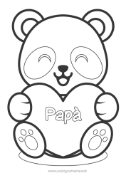 Pagina da colorare per bambini Carino Cuore Kawaii Ti amo Animale Panda Grande cuore Disegni da colorare facili Altri animali del mondo