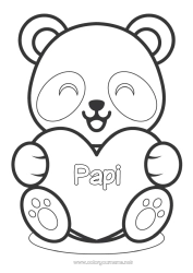 Coloriage enfant Mignon Coeur Kawaii Je t'aime Animal Panda Grand coeur Coloriages faciles Autres animaux du monde