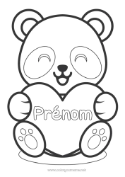 Coloriage enfant Mignon Coeur Kawaii Je t'aime Animal Panda Grand coeur Coloriages faciles Autres animaux du monde