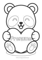 Desen liber de colorat Drăguț Inimă Drăguț Te iubesc. Animal Panda Inimă mare Desene de colorat ușoare Alte animale din lume
