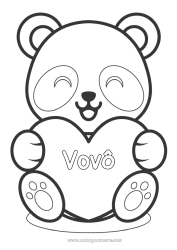 Página de desenho infantil Fofo Coração Kawaii Eu te amo Animal Panda Grande coração Desenhos para colorir fáceis Outros animais do mundo