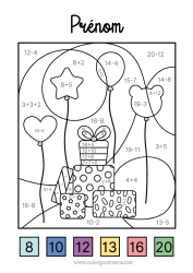 Dessin gratuit Cadeaux Chiffre Ballons Fête Coloriages magiques Activités enfants Soustractions Additions