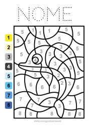 Disegno gratuito Numero Colorare per numeri Attività per Bambini Animale Delfino Disegni da colorare facili Animali marini o acquatici