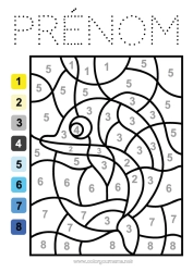 Coloriage à personnaliser Chiffre Coloriages magiques Activités enfants Animal Dauphin Coloriages faciles Animaux marins ou aquatique