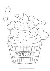 Coloriage à personnaliser Gâteau Coeur Je t'aime Nourriture Gourmandises, sucreries Cupcake