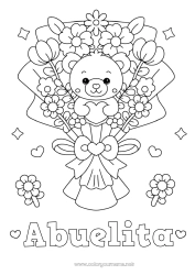 Niño página para colorear Flores Corazón Kawaii Niñera Juegos y juguetes Peluche Ramillete