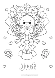 Gratis kleurplaat Bloemen Hart Kawaii Oppas Spellen en speelgoed Knuffel Boeket