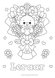 Kleurplaat voor kinderen Bloemen Hart Kawaii Oppas Spellen en speelgoed Knuffel Boeket