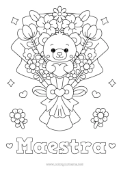 Niño página para colorear Flores Corazón Kawaii Niñera Juegos y juguetes Peluche Ramillete