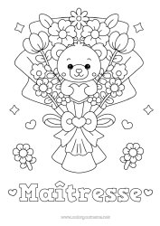 Coloriage enfant Fleurs Coeur Kawaii Nounou Jeux et jouets Peluche Bouquet