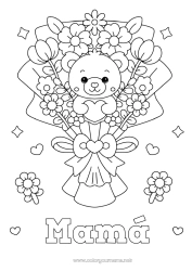 Niño página para colorear Flores Corazón Kawaii Niñera Juegos y juguetes Peluche Ramillete