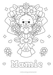 Coloriage enfant Fleurs Coeur Kawaii Nounou Jeux et jouets Peluche Bouquet