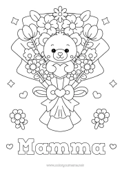 Pagina da colorare per bambini Fiori Cuore Kawaii Tata Giochi e giocattoli Peluche Mazzo