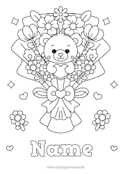 Free coloring Flowers Heart Kawaii Nanny Games and toys Plush Bouquet