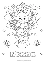 Pagina da colorare per bambini Fiori Cuore Kawaii Tata Giochi e giocattoli Peluche Mazzo