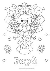 Pagina da colorare per bambini Fiori Cuore Kawaii Tata Giochi e giocattoli Peluche Mazzo