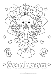 Página de desenho infantil Flores Coração Kawaii Babá Jogos e brinquedos Pelúcia Buquê