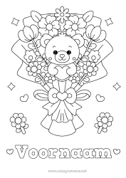Gratis kleurplaat Bloemen Hart Kawaii Oppas Spellen en speelgoed Knuffel Boeket