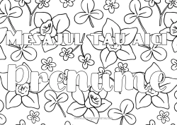 Pagină de colorat gratuită Flori Primăvară Trifoi Nume decorat Narcise Fundal decorativ